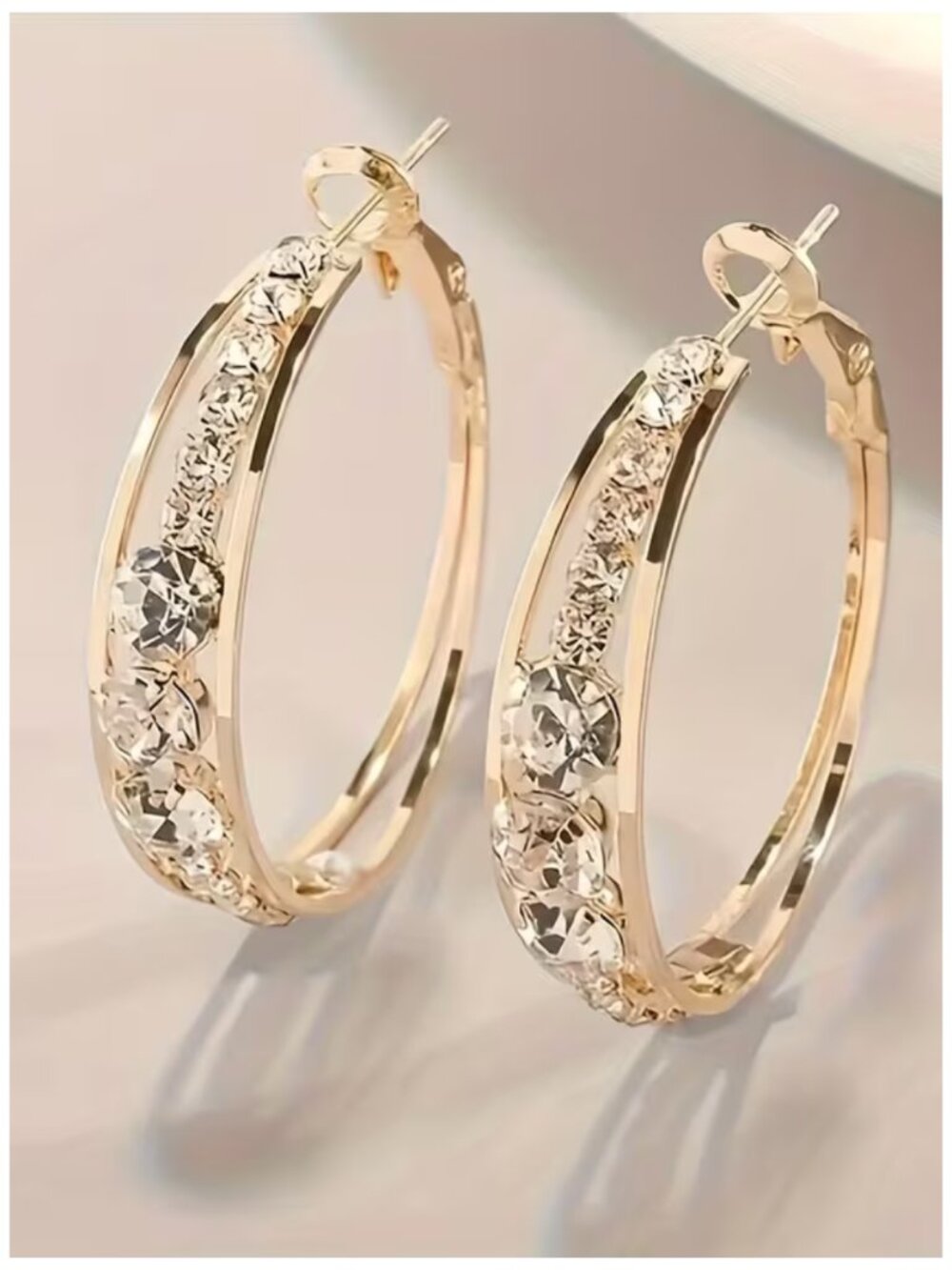 Minimalist Hollow Hoop Earrings Round Shimmer Cubic Zirconia Stones Lightweight